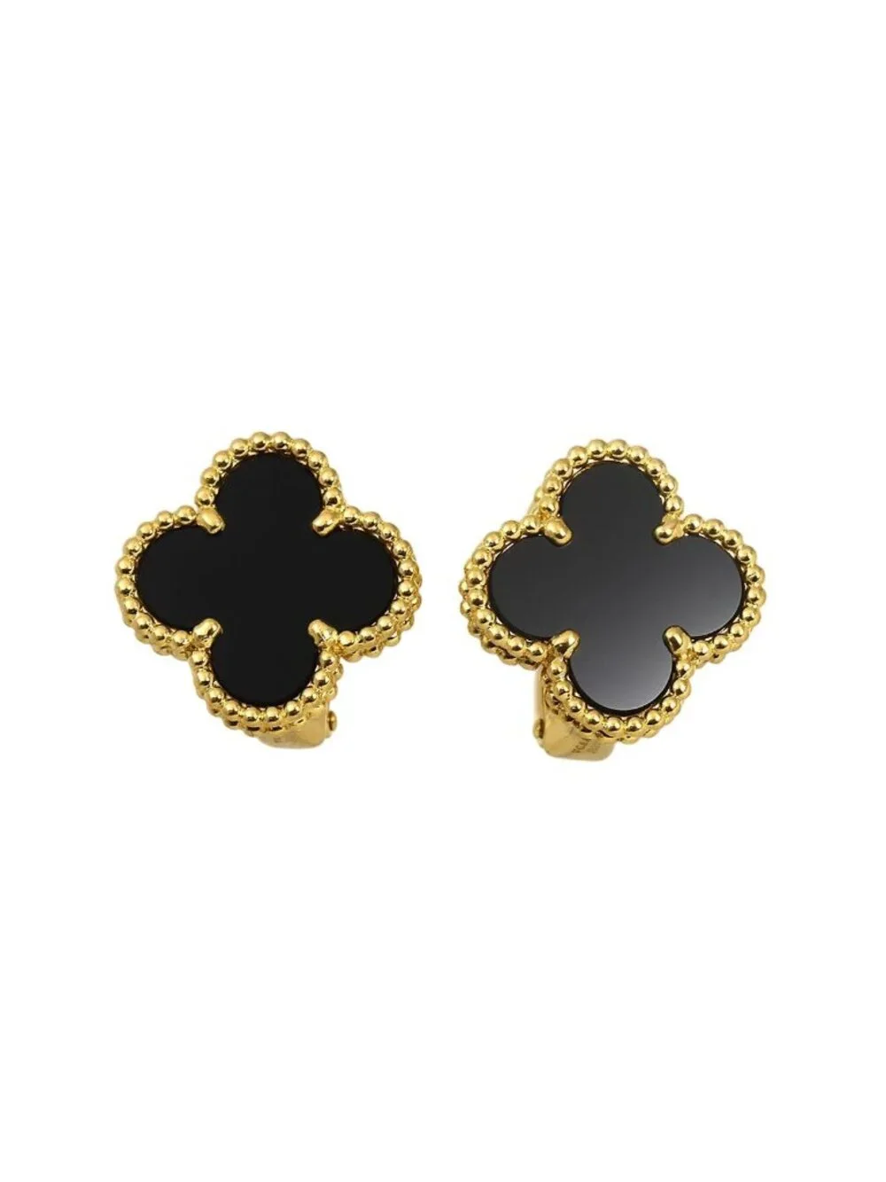 Van Cleef & Arpels Vintage Alhambra Onyx Earrings 18K YG